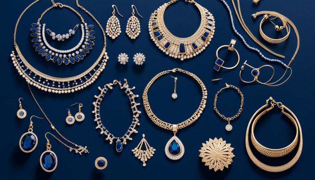 połączenia biżuterii z granatową sukienką