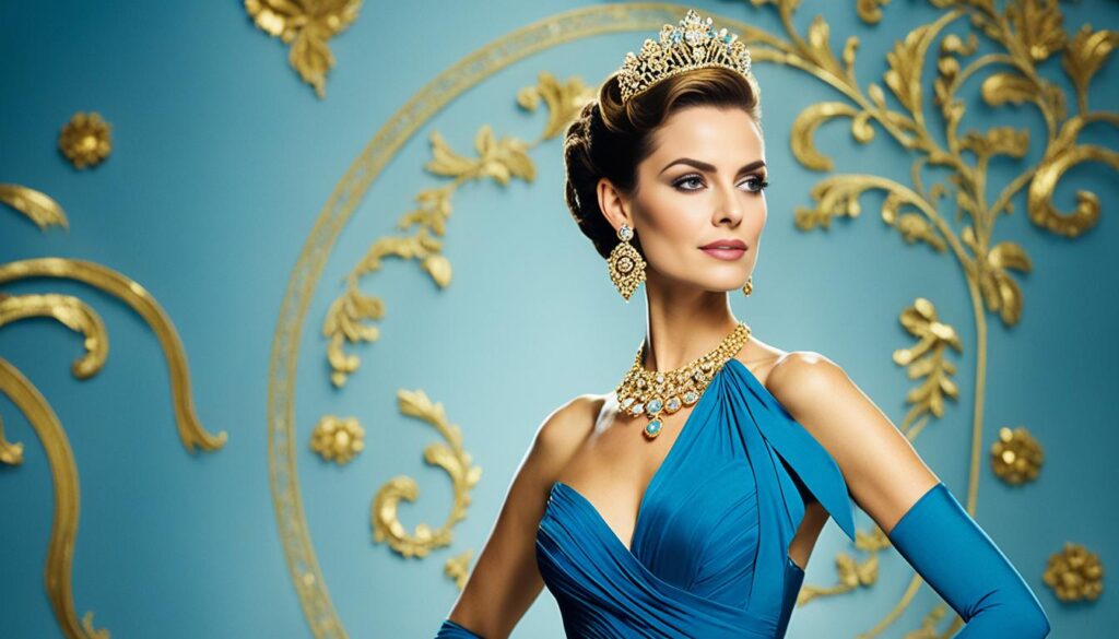 złota biżuteria do niebieskiej sukienki